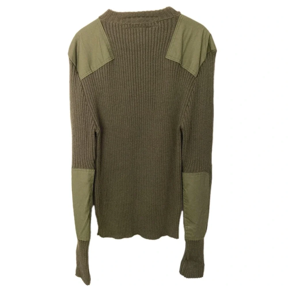 Vtg Military Sweater Mens L(44) Olive Wool Crew Military Army Commando Patches